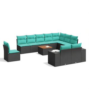 Conjunto de Sofás de Patio de Ratán Sintético Negro con Cojines, 11 Piezas, Muebles de Jardín para Exteriores, Diseño Contemporáneo - Product Image 1