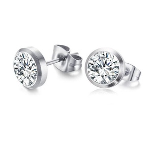 Fashion Jewelry Stainless Steel 8mm Round Zircon <b>Stud</b> <b>Earrings</b> Silver Single Cz Stone Diamond <b>Stud</b> <b>Earrings</b> - Product Image 1