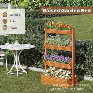 Wooden Multi Layer <b>Planter</b> 4 Tier Outdoor Garden Flower Pot Rectangular Plant Box For Green Plants And <b>Vegetables</b> - Product Image 5