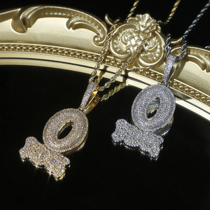 Collier avec pendentif <span class=keywords><strong>lettre</strong></span> <span class=keywords><strong>O</strong></span> bloc glacé pour homme, bijou Hip Hop <span class=keywords><strong>en</strong></span> zircone cubique 5A - Product Image 1