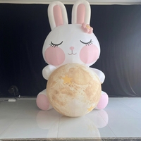 Lune Lumineuse Gonflable en Forme de Lapin pour le Festival de la Mi-Automne, Design Mignon de Dessin Animé, Étanche IP65, Chaleur Extérieure Assurée