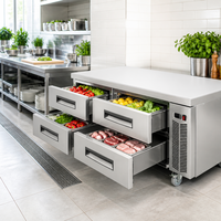 Table de préparation réfrigérée professionnelle à 4 tiroirs, réfrigérateur sous comptoir, plan de travail sur roulettes pour cuisine de restaurant