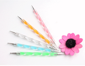 Set of 5 Acrylic Spiral <b>Rod</b> Double Head Nail Art Point Drill Pens <b>Plastic</b> Fiber Brush Material Indentation Flower Pen Design - Product Image 6