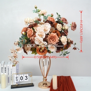 DKB Boule de fleurs artificielles de 50 cm, artisanat précis, <span class=keywords><strong>orange</strong></span> brûlé et rose vif, pour la décoration de centre de table de mariage - Product Image 2