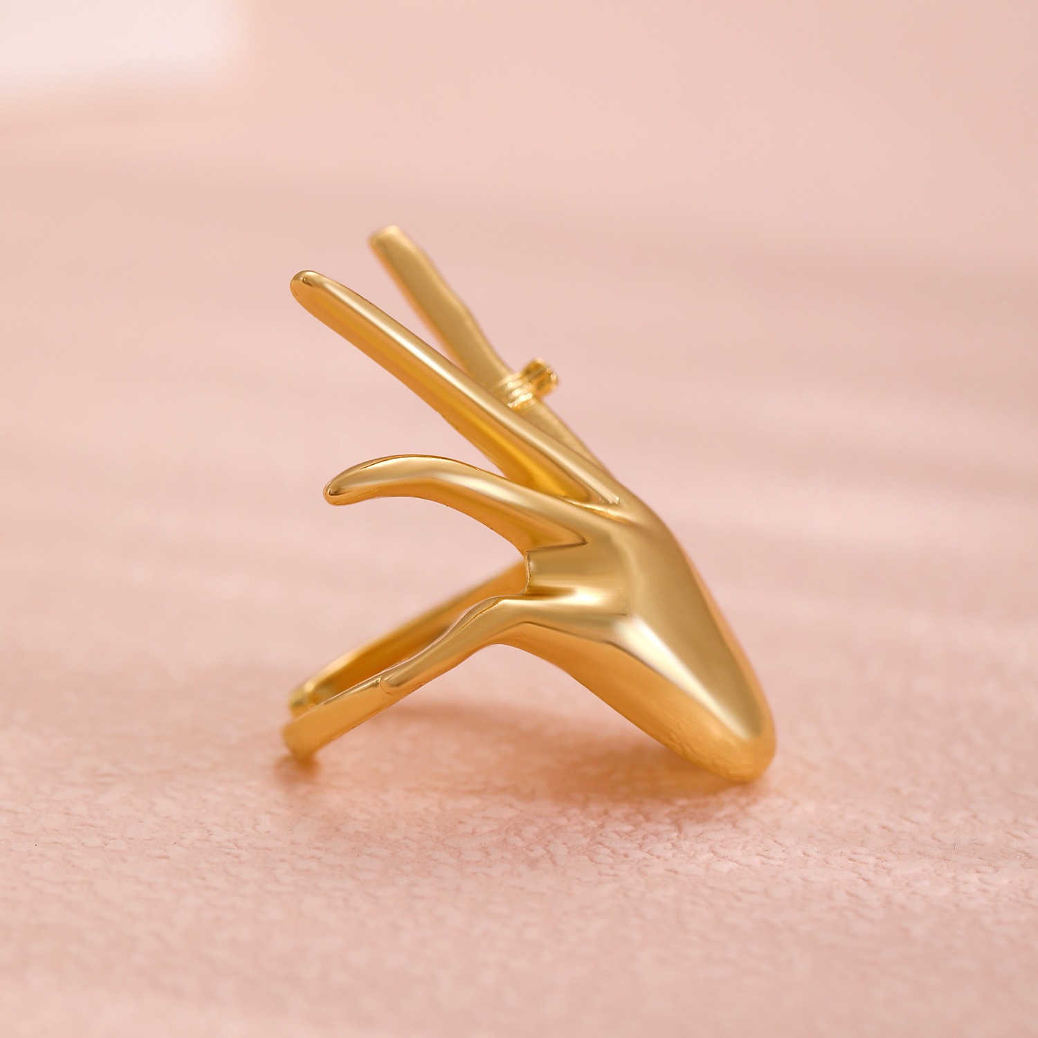 Vintage White Zircon Hand Figural Dress Ring - Adjustable Gold Plated