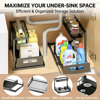 Organisateur de rangement de cuisine en métal réglable et extensible, avec tiroir coulissant transparent pour évier, type autoportant, pliable, pour épices