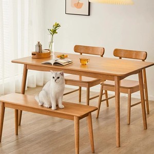 Table et chaises de salle à manger en bois massif style nordique, ensemble 4 pièces, chêne naturel, rectangulaire - Product Image 3