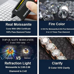 Catena Hip Hop Moissanite in Argento Sterling 925 VVS, Stile Tennis Ice Out, <span class=keywords><strong>Collana</strong></span> con Diamanti Moissanite per <span class=keywords><strong>Uomo</strong></span> e Donna, Disponibile nel Magazzino USA - Product Image 3