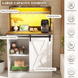 Meuble de <span class=keywords><strong>bar</strong></span> à café style ferme avec station de charge, éclairage LED, buffet charmant, rangement personnalisable, style porte de <span class=keywords><strong>grange</strong></span> pour salon - Product Image 3