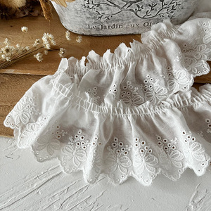 Tissu de pièce de <span class=keywords><strong>broderie</strong></span> en coton plissé jupe de <span class=keywords><strong>broderie</strong></span> d'arc blanc ourlet manchette à volants accessoires de dentelle de dentelle - Product Image 3