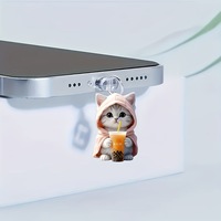 Bouchon anti-poussière pour téléphone portable en acrylique, motif chat de dessin animé mignon, compatible avec les téléphones Type-C et Apple