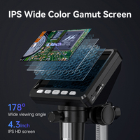 Nuevo Modelo Inskam 369 Microscopio Digital con Pantalla IPS de 4.3 Pulgadas y 1080P, Microscopio con Cámara de 50-1000x con Soporte