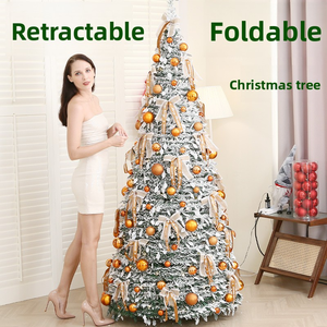 Cây thông Noel nhân tạo phủ tuyết PVC, có đèn trang trí sẵn, có thể gấp gọn và kéo dài, cao 1,8-2,1m, dùng trang trí ngày lễ - Product Image 2