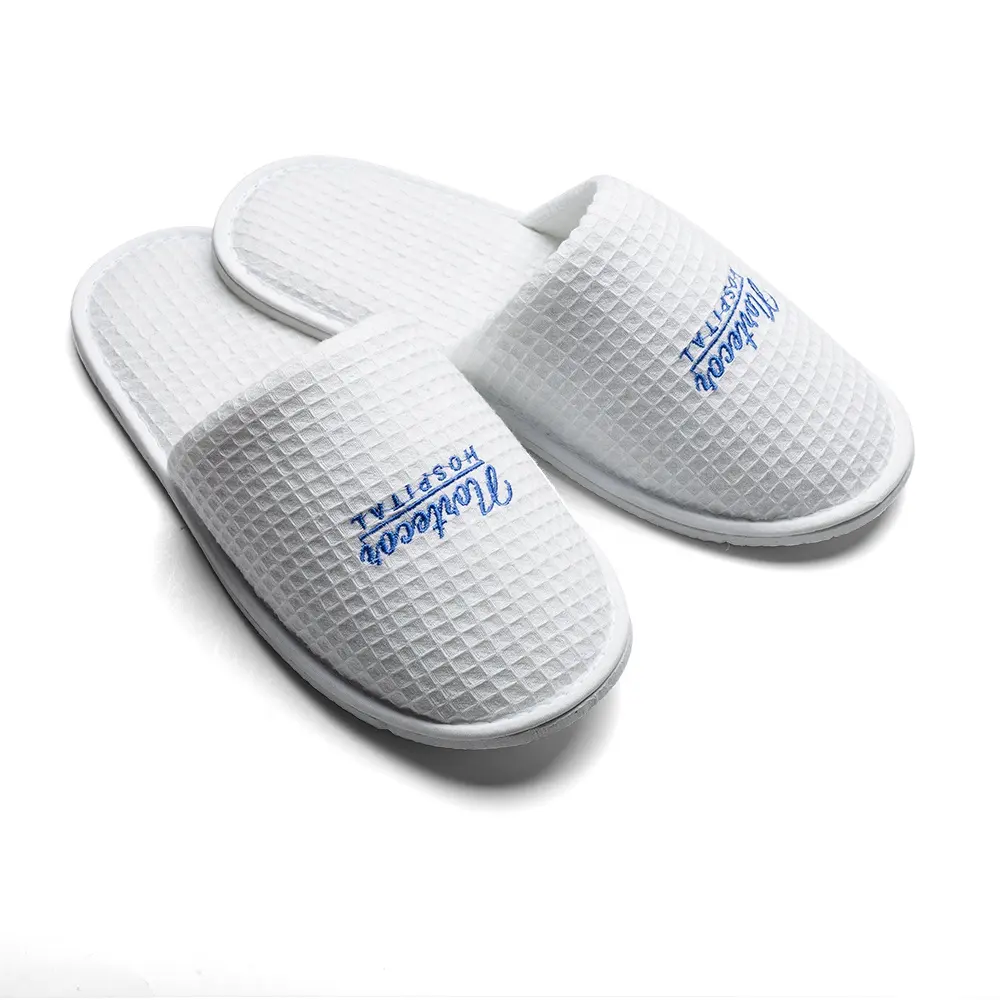 Wholesale personalized hotel white Waffle custom slipper for hotel logo Hotel Slippers