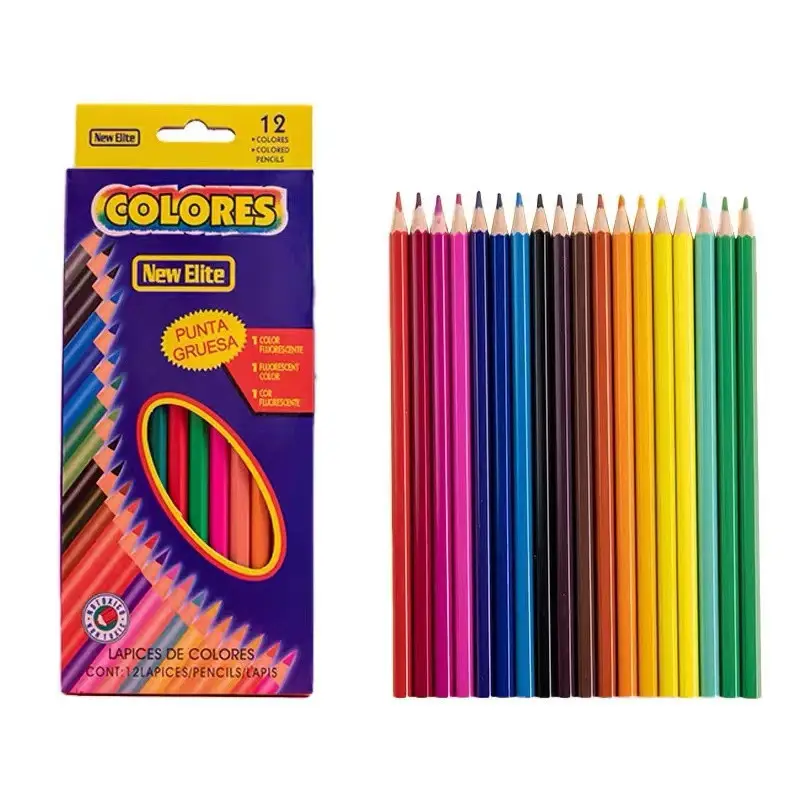 Kualitas Tinggi 12 Warna Pensil Kayu Set Pensil Warna Kustom dengan Kotak Pensil Mewarnai untuk Hadiah Anak-anak