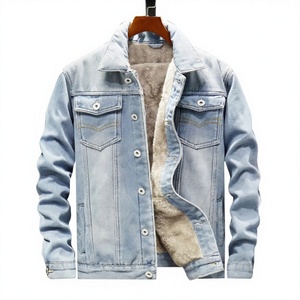 Custom Brand Unisex Vintage Washed <b>Denim</b> Bomber <b>Jacket</b> Eco-Friendly Anti-Bacterial Zipper Closure Wool <b>Liner</b> Faux Fur Lining - Product Image 1