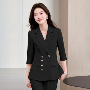 Women's Pink Three Quarter Sleeve Suit Set Office Lady Anti-Wrinkle Daily Commute Work Wear Spring Summer Style - Product Image 2