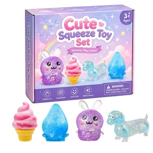 Ensemble de jouets à presser scintillants pour enfants 3+ ans, jouets sensoriels souples anti-stress avec figurines lapin, crème glacée, dinosaure et goutte d'eau - Product Image 1