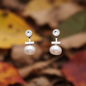<b>Crystal</b> <b>Earrings</b> 316L Stainless Steel PVD Gold Plating Sustainable Resistant Pearl <b>Studs</b> - Product Image 3