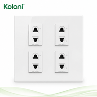 Plaque murale à quatre circuits, multiprise universelle à 2 trous, panneau carré de 120 mm, 16A 250V, panneau PC blanc brillant pour usage commercial
