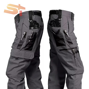 กางเกงคาร์โก้ยุทธวิธียืดทรงหลวมระบายอากาศได้ดีของผู้ชายเสื้อผ้าแนวสตรีทแวร์ลายพรางสไตล์บล็อกสีแบน - Product Image 1