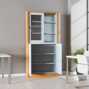Meubles de bureau en métal, armoires à dossiers avec portes coulissantes en verre, garde-corps en bois, armoire de rangement avec étagères réglables - Product Image 4