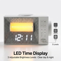Réveil lumineux avec chargeur sans fil magnétique 15W, veilleuse à 3 niveaux, bruit blanc et alarme