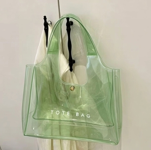 Sac fourre-tout transparent en PVC avec logo personnalisé, sac à cosmétiques transparent à bandoulière, sac à main de shopping avec poignée - Product Image 4