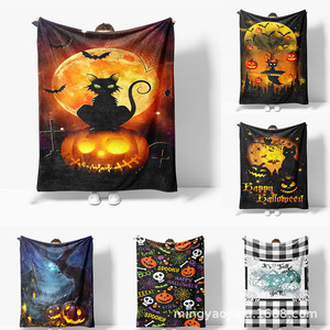 Manta de franela transfronteriza para Halloween, manta para siesta con estampado digital de calabaza, manta de aire acondicionado para primavera y otoño, para sofá - Product Image 1