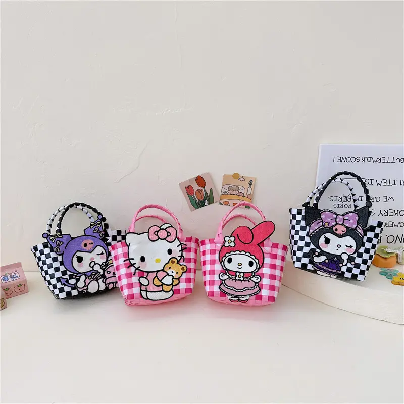 Hot Selling HK Cat Kulomi Basket Woven Bags Portable Light Handbag Easter Gift Kawaii Storage Bag