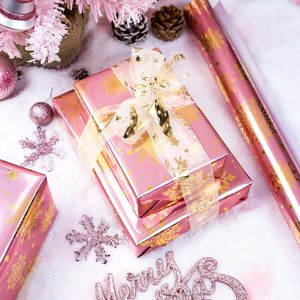 Pink Christmas <b>Wrapping</b> <b>Paper</b> Snowflake Design 17 In X 32.8 Ft Recyclable Single Side Coating Gift Craft - Product Image 6