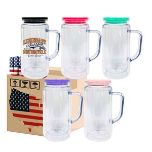 20oz Snow Globe Glitter Beer <b>Mugs</b> Pre-Drilled Hole Iced Coffee 12oz 16oz <b>Double</b> <b>Walled</b> Plastic Can with Handle - Product Image 1