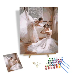 Oil Painting by Numbers Portrait Pretty Ballet Girls Good Acrylic Paints Picture by Numbers Kits for Bedroom Wall Decor