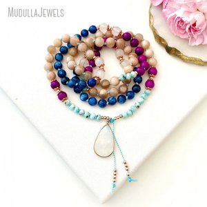 MN34522 Sugilite Kyanite Larimar และ Moonstone Mala Beads 108,ลูกปัดสำหรับ<span class=keywords><strong>สวด</strong></span>มนต์เทพเจ้ามาลาสร้อยคอของขวัญโยคะสำหรับเธอ - Product Image 1