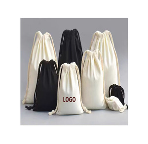 Custom Double Cotton String Drawstring Pouch Bag Canvas Cotton for Promotional Party Supplies