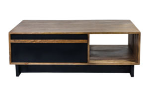 Mesa de Centro Oxberg de Madera Maciza Negra y Natural con Cajón y Estante Abierto - Product Image 5