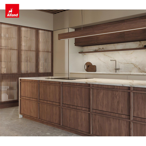 Buffet Alland Wabi Sabi en placage de bois naturel, finition finitionnée, fin, chêne foncé, noyer, style Japandi, armoire de cuisine avec îlot surélevé - Product Image 5