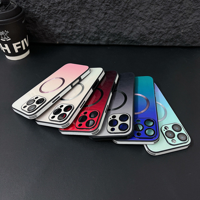 TPU+PC Hybrid Magnetic Case for iPhone Shock Absorbing Drop Protection Gradient Color Back Cover, Anti-Yellowing TPU Bumper