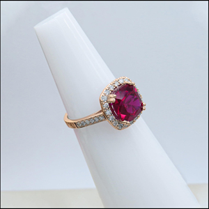 SGARIT Women's 14K Rose <b>Gold</b> Garnet <b>Cocktail</b> <b>Ring</b> Cushion Cut Pave Diamond Halo Luxury Engagement Style wedding Jewelry - Product Image 3