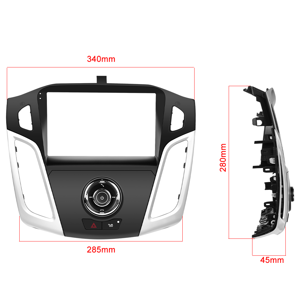 Podofo Double Din 9'' Car Radio Frame For Ford Focus 2012-2018 Stereo High-Grade ABS Plastic Radio Fascia Frame