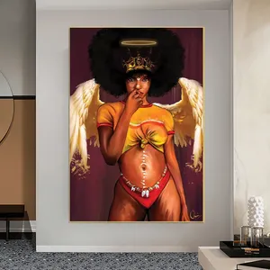 Cuadro de mujer africana de cuerpo Sexy desnuda, pintura en lienzo, alas de Ángel, chica, póster e impresiones, imágenes artísticas de pared