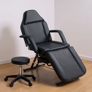 Fauteuil de salon en cuir noir réglable hydrauliquement avec repose-pieds, fauteuil de beauté, de spa et de tatouage, mobilier commercial, design moderne - Product Image 2