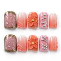 Faux ongles à presser Sweet Garden Ladybug Daisy, faits à la main, rouge et blanc, style français, courts, carrés, couvrance totale, pour filles