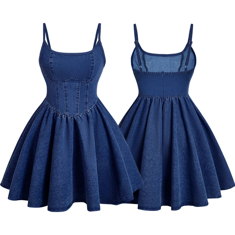 bohemian backless maxi dress Basic Lace-Up Denim Mini Dress main image 1