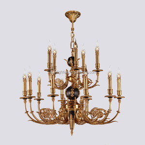 Lustre en verre élégant de style français pour hall d'entrée de villa, mariage, <span class=keywords><strong>éclairage</strong></span> artisanal en laiton antique classique de luxe - Product Image 4