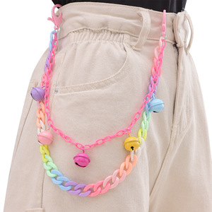 Cadena de pantalón de acrílico colorida con cascabeles, estilo hip hop, cadena de cintura en capas para mujer - Product Image 1