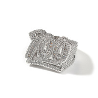 Iced Out 100 Nummer Herrenring Messing mit Baguette- und Rundzirkonia 18k Vergoldet Hip Hop Chunky Breiter Bandring Feiner Schmuck
