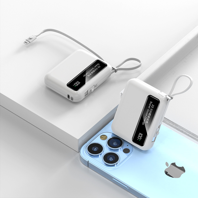 Built-in Cable Compatible with Multiple Devices Portable Power Bank Super Fast Charging LED Display Power Bank 10000mah