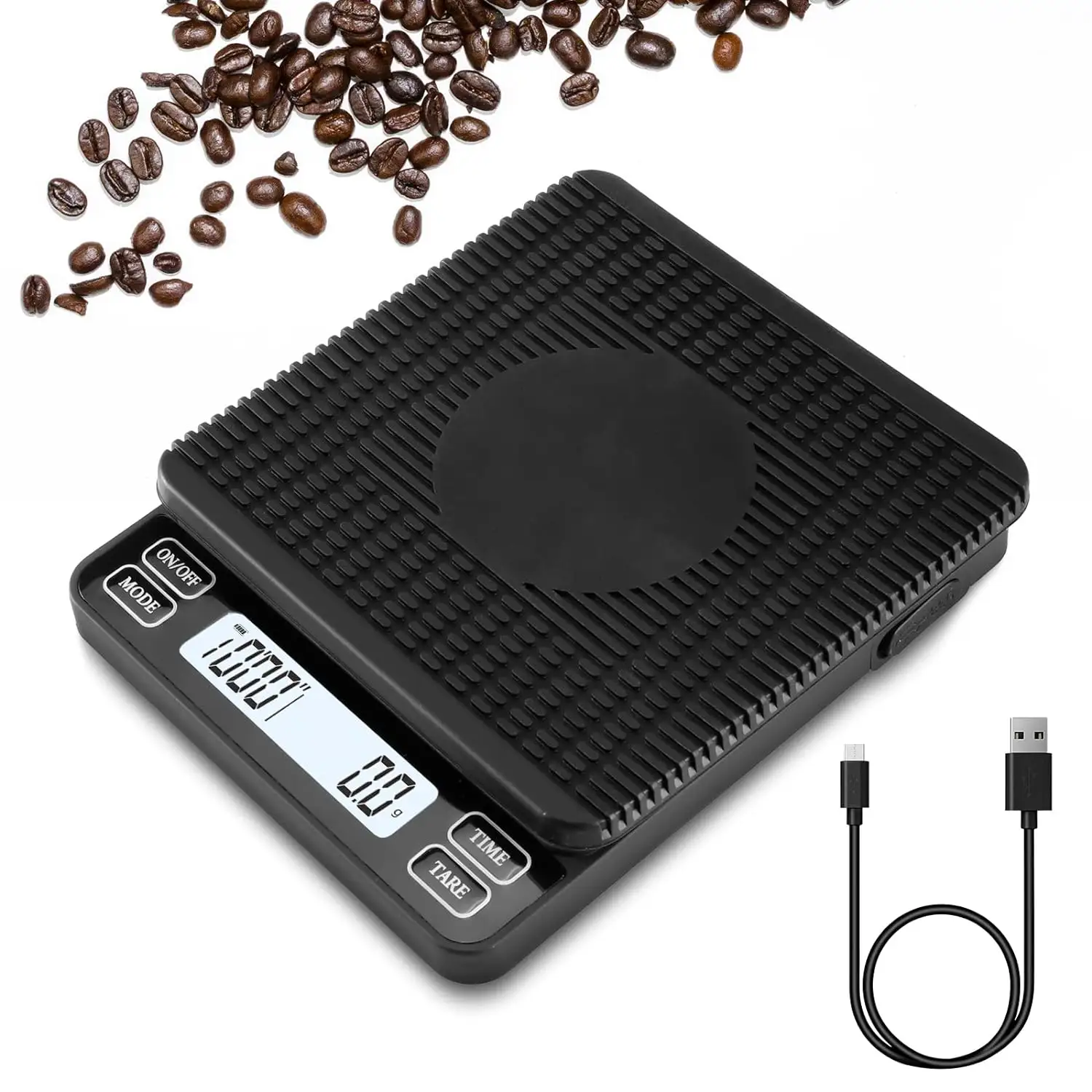 Gran oferta, báscula de cocina Digital negra de alta calidad, báscula de café de cocina de ponderación electrónica LED de 0,1G con temporizador