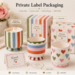 Venta al por Mayor OEM ODM, Frascos de Cerámica para Velas Pintados a Mano con Diseño de Corazón, Rayas y Puntos, Color Personalizado, Paquete de Regalo, Decoración del Hogar, Jalo LZ-1 - Product Image 3